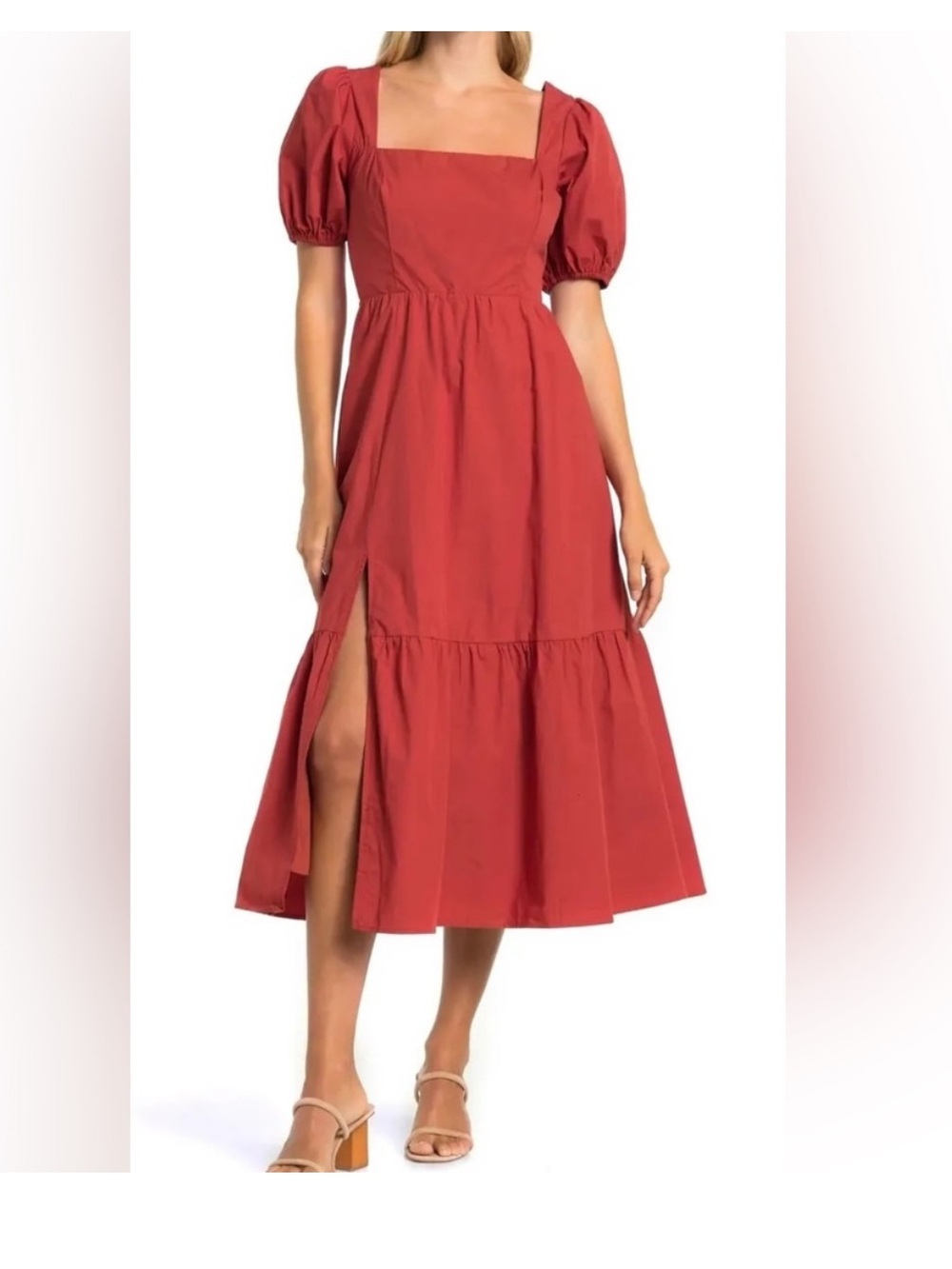 ASTR Poplin Puff Sleeve Tiered Dress